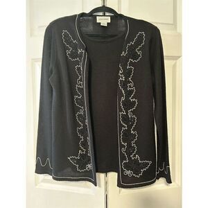 Alfred Dunner Women's Black Cardigan Sweater S Embroidered Elegant